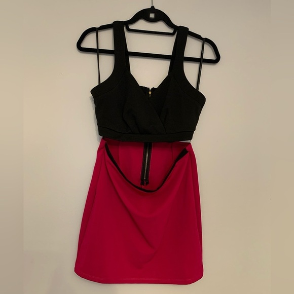 Black & Pink Cutout Mini Party Club Dress Forever 21 Size Large Colorblock - Picture 6 of 15